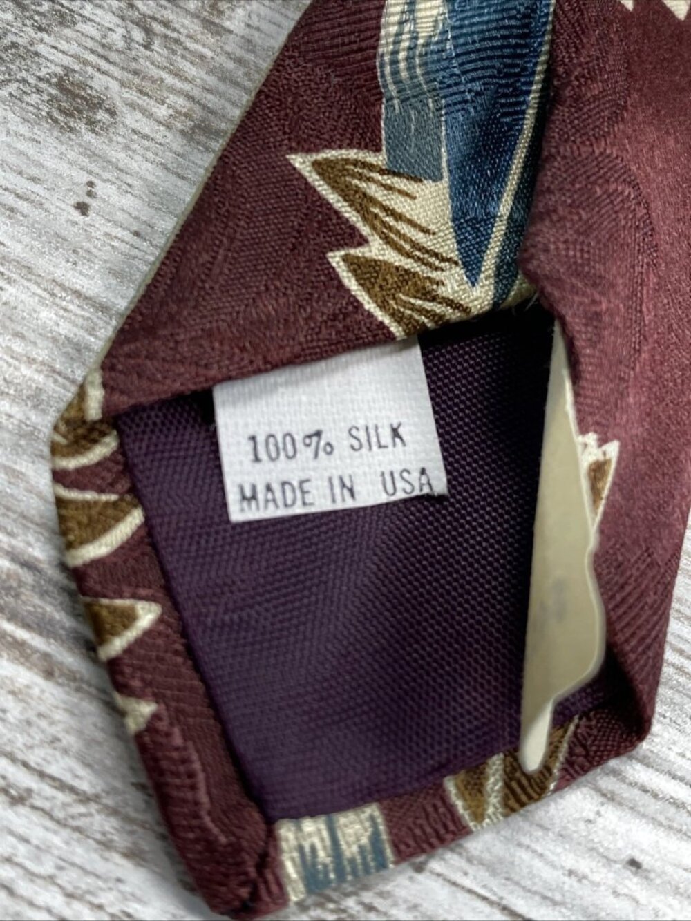 Vintage Norseman Silk Tie Tropical Leaf Burgundy Teal Abstract 58x3.75 USA - Picture 4 of 5